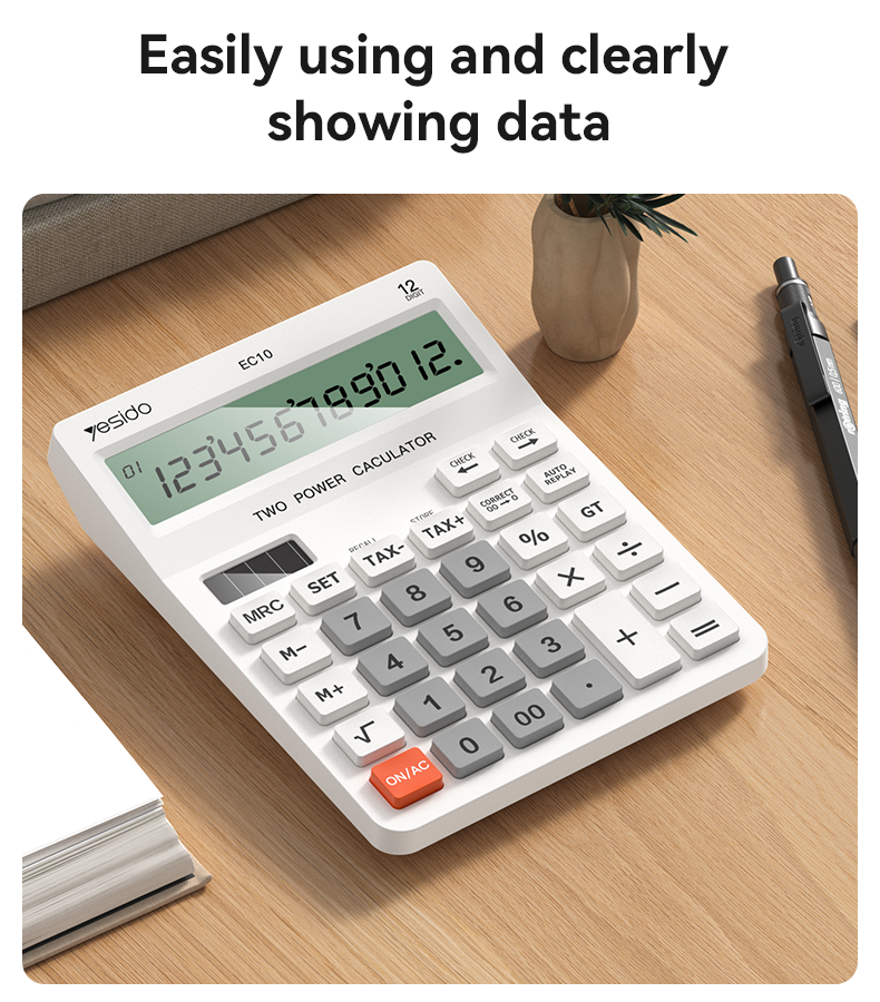 Yesido EC10 12-Digit Dual-Power Desktop Calculator with Check Function