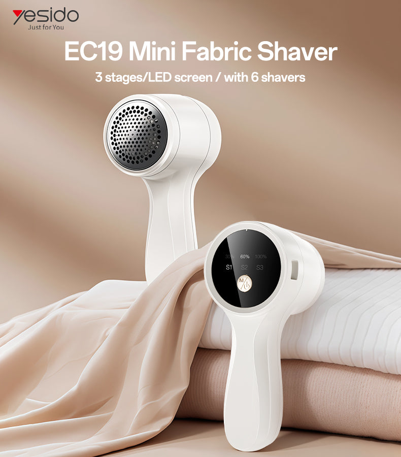 Yesido EC19 Rechargeable Fabric Shaver with Digital Display and Six-Leaf Blades