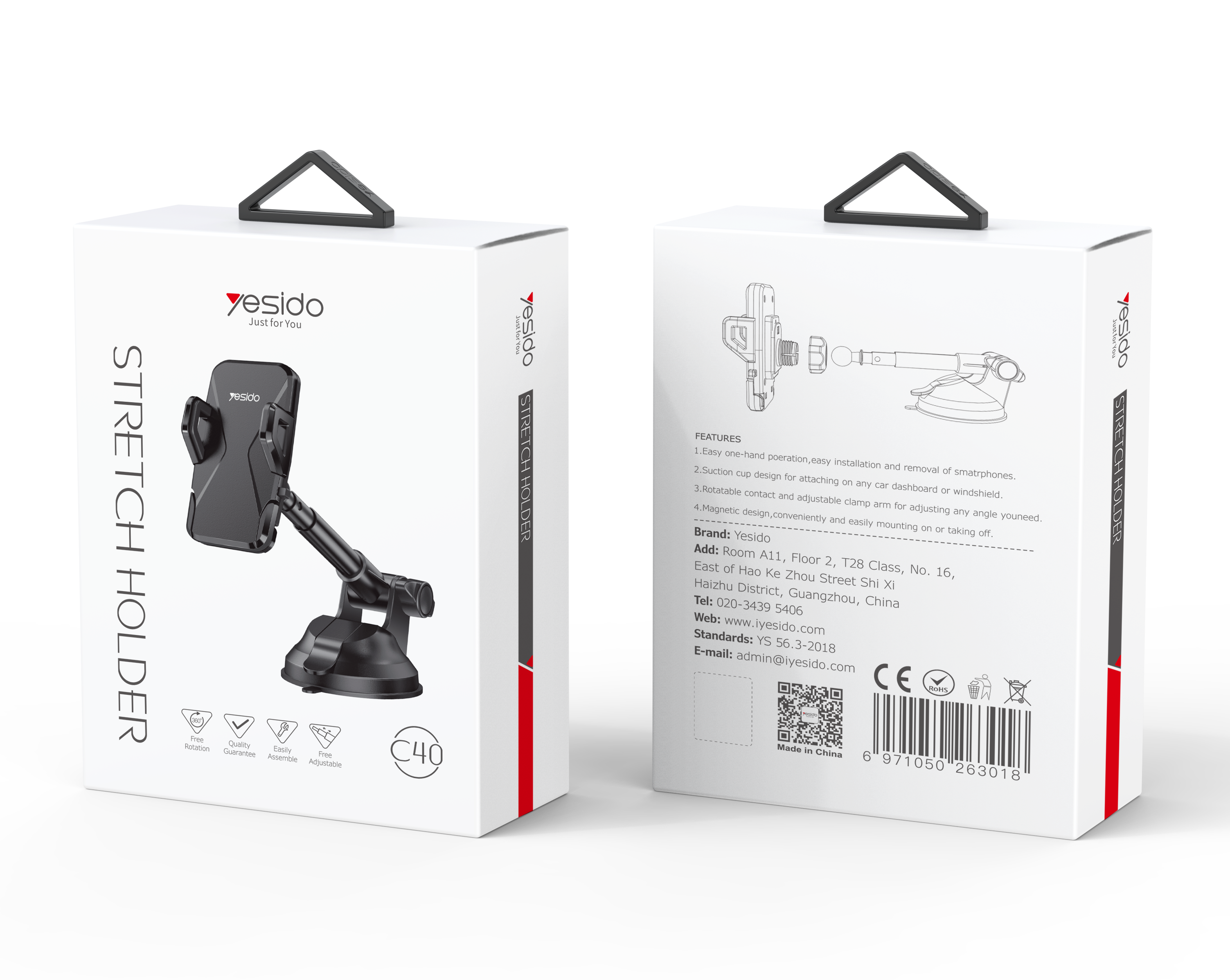 Yesido C40 360° Telescopic Suction-Cup Car Phone Holder for 4–7″ Phones