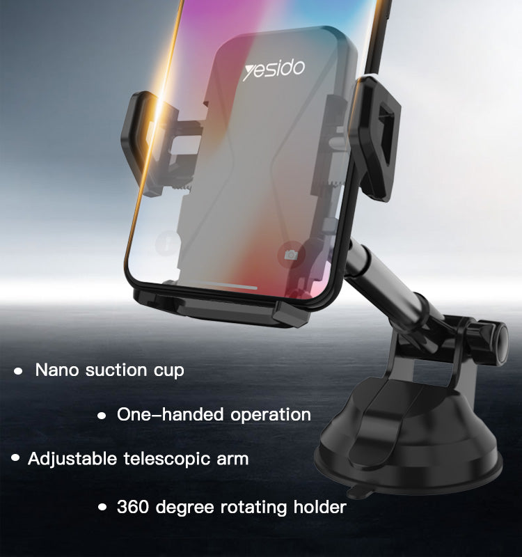 Yesido C40 360° Telescopic Suction-Cup Car Phone Holder for 4–7″ Phones