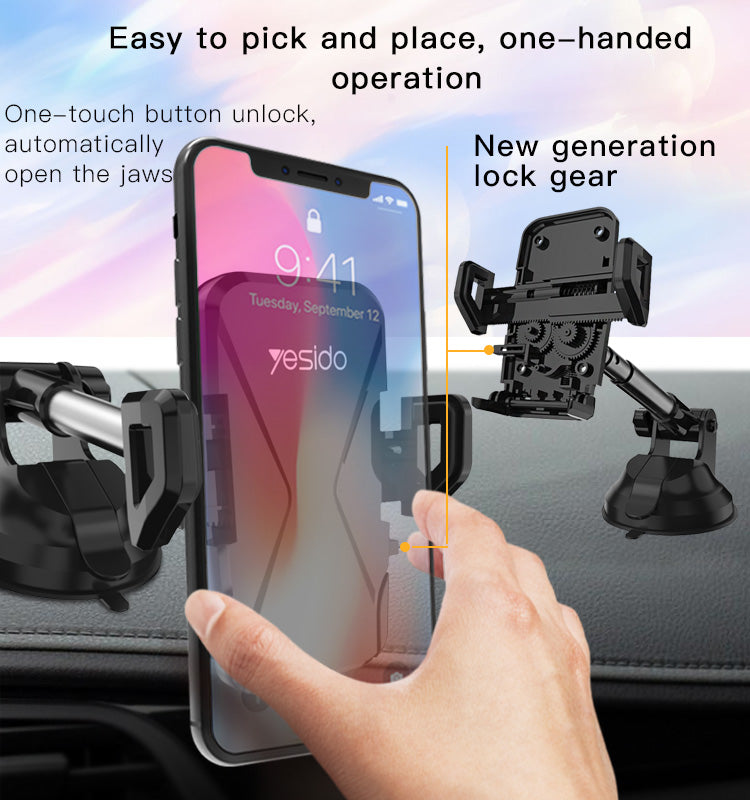 Yesido C40 360° Telescopic Suction-Cup Car Phone Holder for 4–7″ Phones
