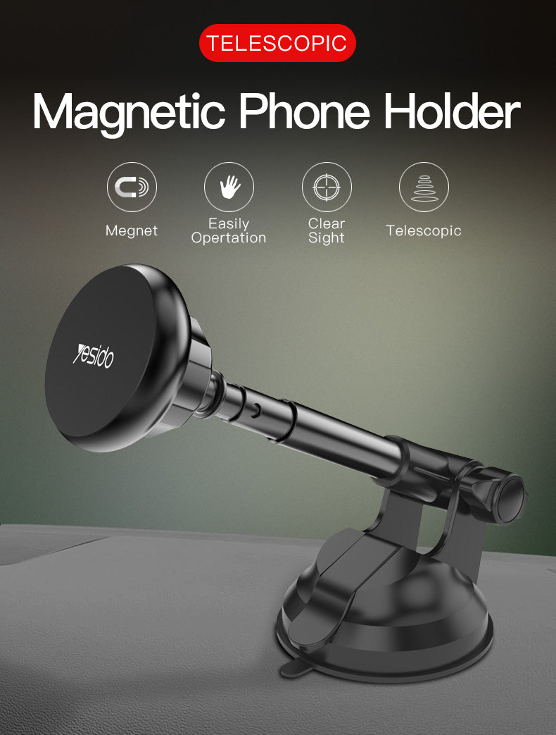 Yesido C41 360° Magnetic Telescopic Car Phone Holder for 4–7″ Phones