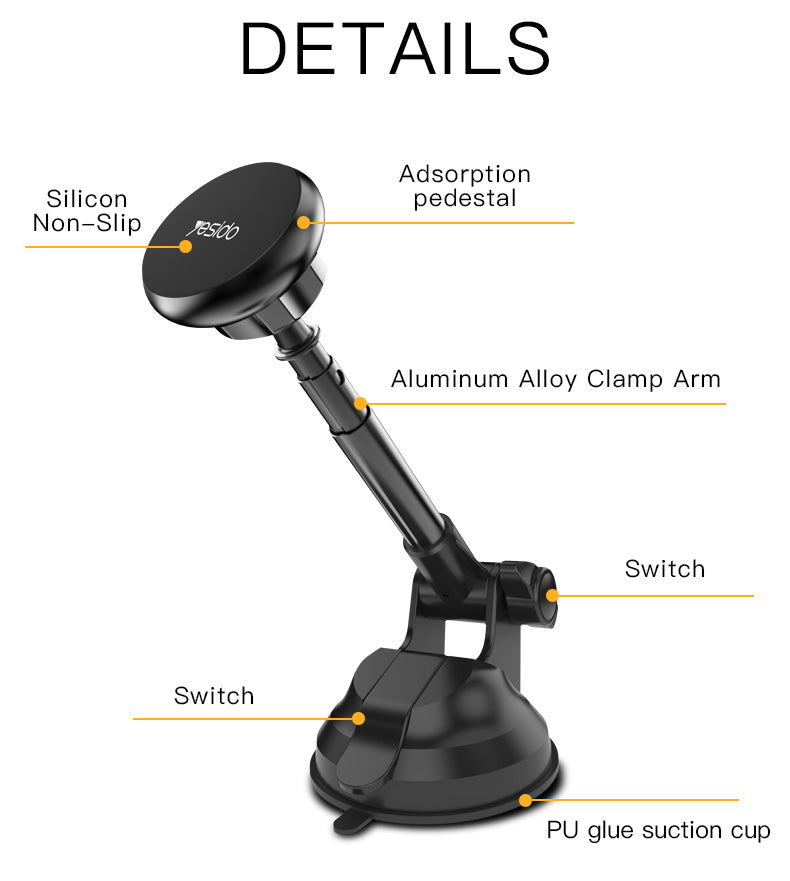 Yesido C41 360° Magnetic Telescopic Car Phone Holder for 4–7″ Phones