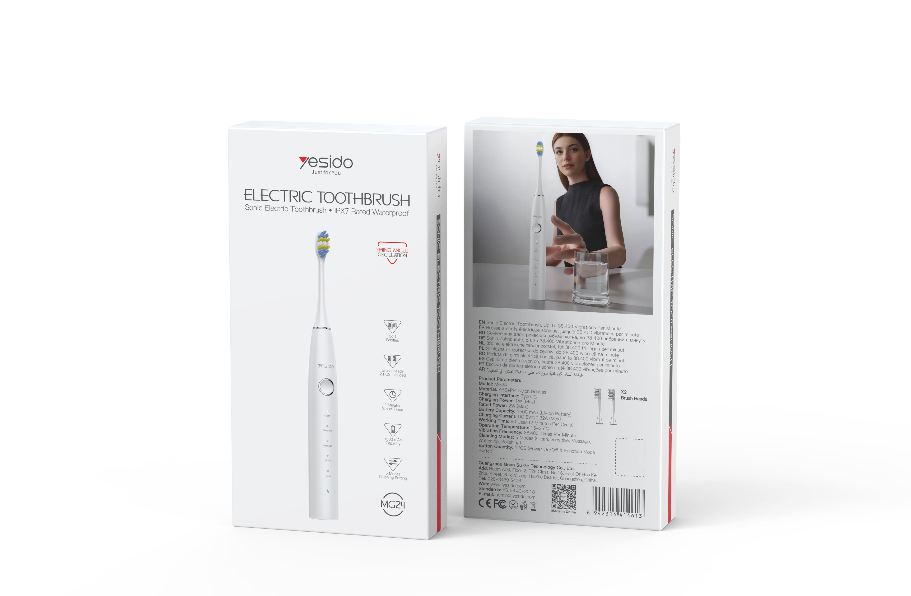 Yesido MG24 Rechargeable Sonic Electric Toothbrush with 5 Cleaning Modes