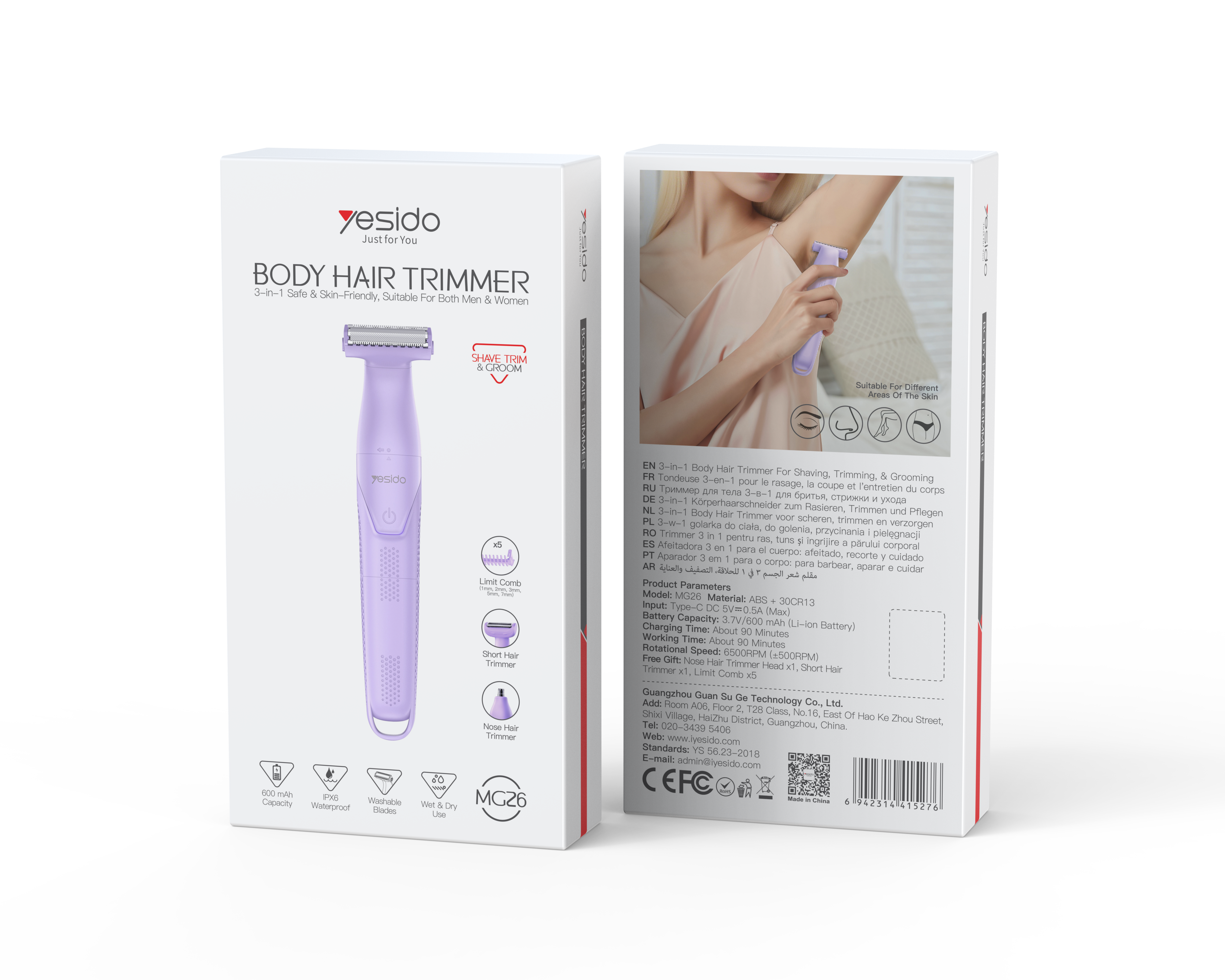 Yesido MG26 3-in-1 Rechargeable Body Hair Trimmer