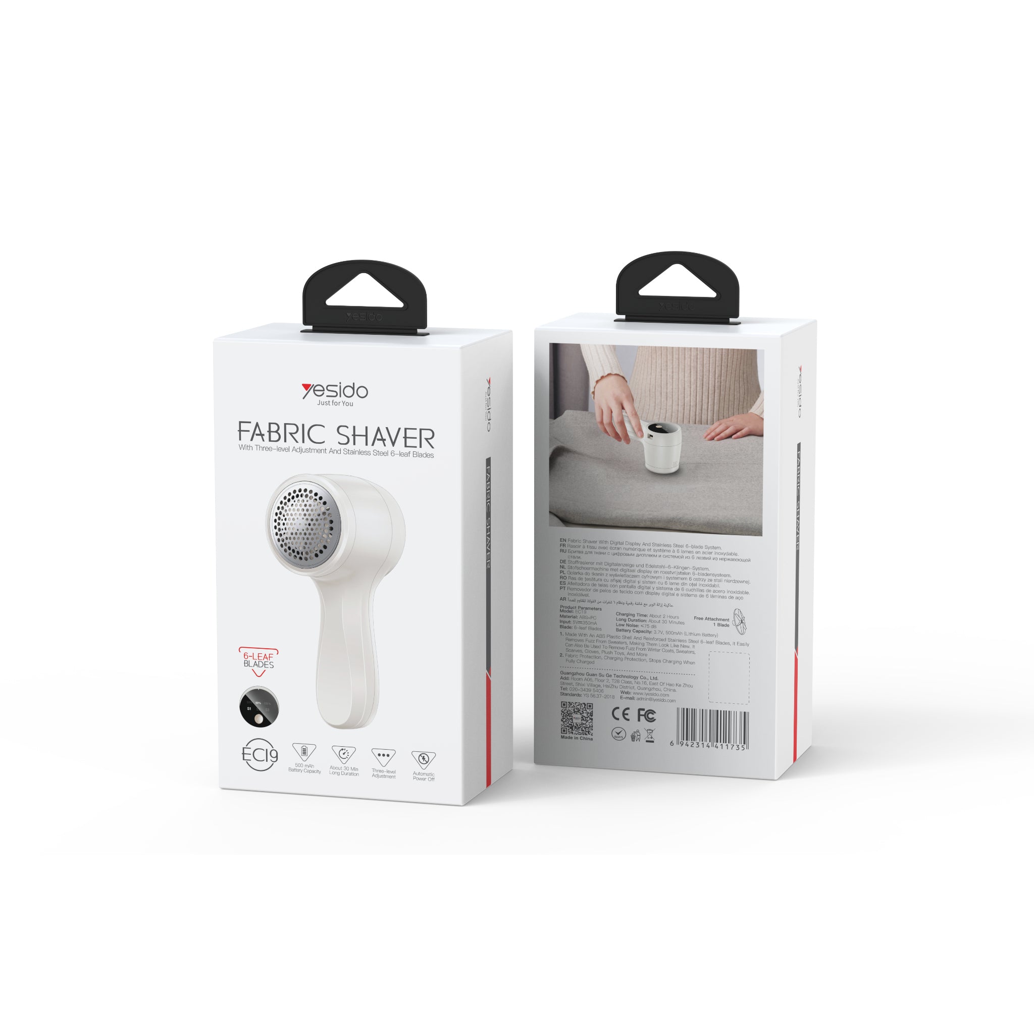 Yesido EC19 Rechargeable Fabric Shaver with Digital Display and Six-Leaf Blades